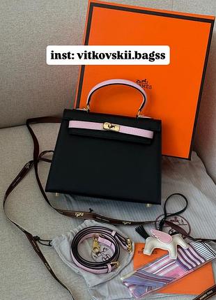 Сумочка epsom kelly ii sellier 25 bicolor black\pink🧡
