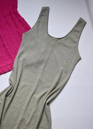 Длинное летнее платье хаки с фактурной тканью h&amp;m l