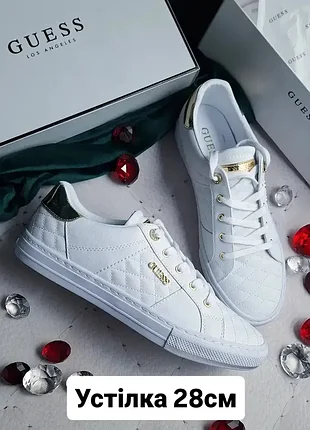 Guess оригінал класичні білі з золотистим  жіночі кеди великого розміру