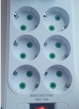 Мережевий фільтр power socket d6 2500 вт на 6 розеток з usb та type-c pd 3 метри подовжувач з вимикачем та led-індикатором для дому та офісу 2 шт