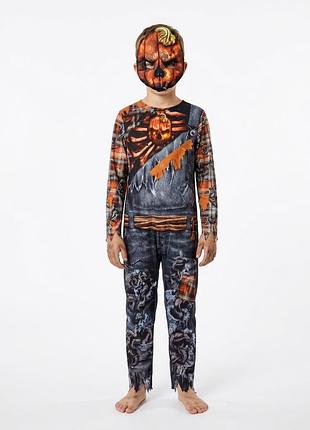 Костюм маскарадний світиться на хелловін halloween хеллоуін хеллоуин гелловін геловін злобний гарбуз джека опудало скелета для хлопчика 9-10 років 140