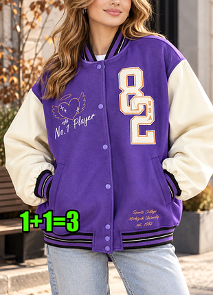 🤩1+1=3** фирменная фиолетовая куртка бомбер на кнопках h&amp;m, размер 44 - 46