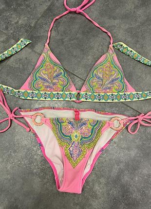 Купальник жіночий victoria's secret роздільний, рожевий, з візерунком, розмір xs