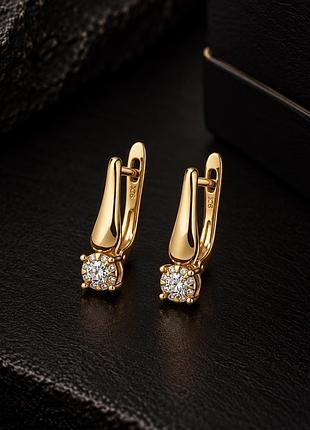 Сережки xuping позолота 18k англійський замок декоративний візерунок з цирконієм