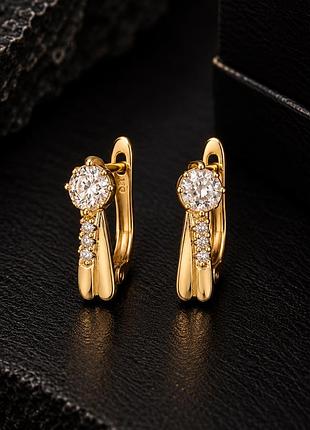 Сережки xuping колір позолота 18k англійський замок "візерунок з кристалами"