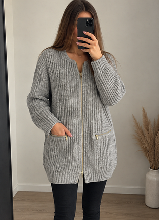 Жіночий подовжений в'язаний кардиган atmosphere, сірий, розмір xl/xxl
