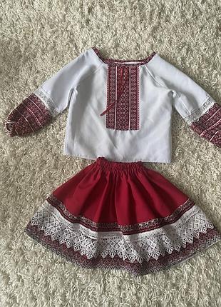 Вишиванка для дівчинки, біла з червоною вишивкою, на 5-6 років