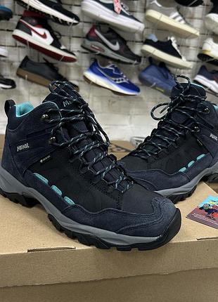 Жіночі трекінгові черевики meindl nebraska gore-tex високі туристичні трейлові непромокаючі сині замша бу 40-41 р оригінал похідні в гори термо