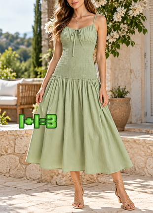 💝1+1=3 стильна натуральна сукня плаття міді хакі asos, розмір 44 - 46