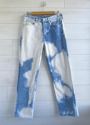 Джинсы прямые shein eur 38 р. u9 10 р. с эффектом тай-дай высокая посадка/straight leg/тайдай/tie-dye/clouds print