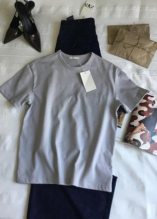 Базовая новая футболка zara из плотного хлопка с хорошей горловиной в размере s/m