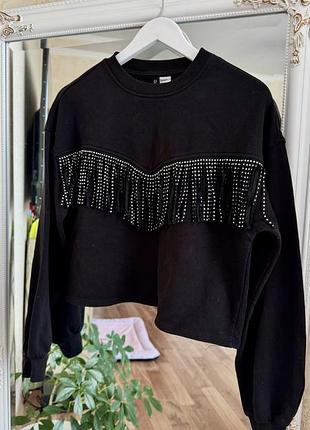 Жіночий світшот h&m чорний з бахромою, р. с/м