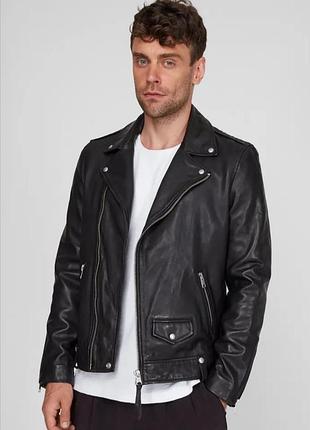 Мужская черная кожаная куртка косуха allsaints ml025n (оригинал)