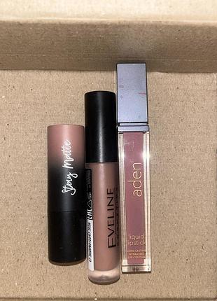 Лот помад нюд: story matte, eveline, aden liquid lipstick