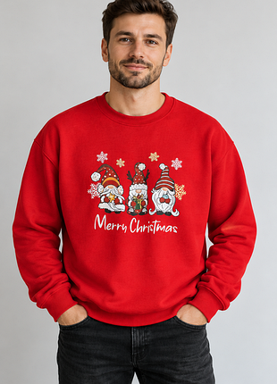Чоловічий новорічний світшот merry christmas із гномиками, червоний, 2xl