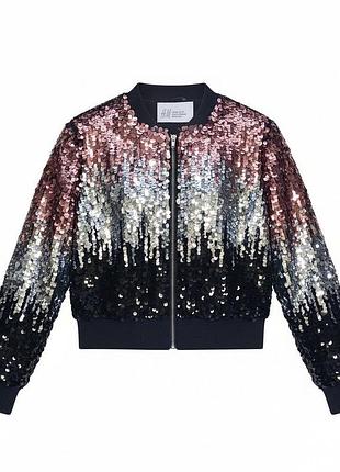 Дитячий бомбер h&m 134 см, 8–9 років, з паєтками, рожево-сріблясто-чорний