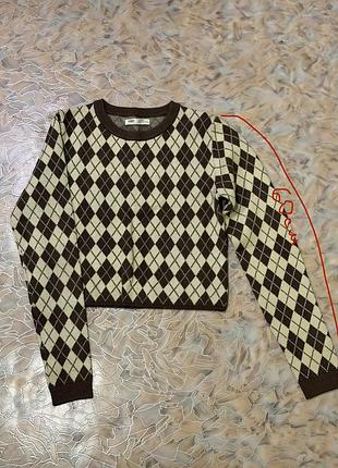 Светр pull&bear жіночий молочно-коричневий у ромб, розмір м