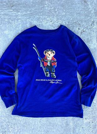 Лонгслів чоловічий ralph lauren синій з ведмедем