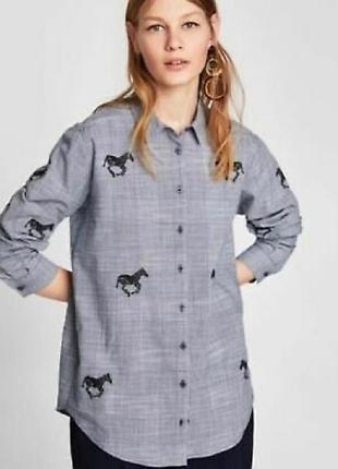 Стильна брендова сорочка zara basic в клітинку з принтом зебр (розмір xs)