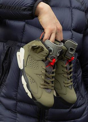 Чоловічі кросівки air jordan retro 6 x travis scott khaki