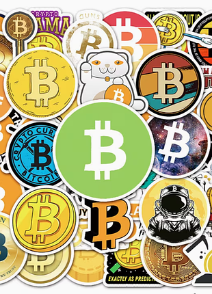 Крутой набор из 50 виниловых наклеек на тему биткоина (bitcoin)