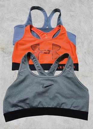 Жіночі топи nike та under armour, 3 шт., сірий, помаранчевий, сіро-блакитний.