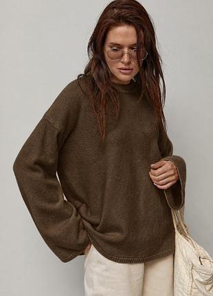 В’язаний джемпер oversize з широкими рукавами - коричневий цвет, one size (є розміри)