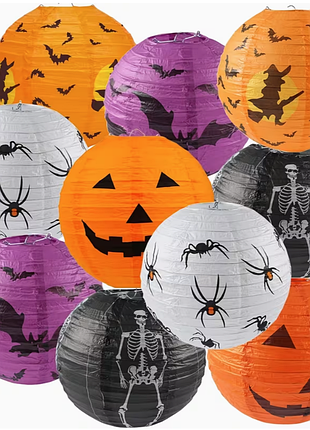 🎃 большой набор тематических бумажных фонарей на хелловин (10 шт) | праздничный декор