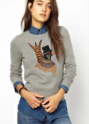 Свитер, шерсть, с вышивкой фазан, jack wills