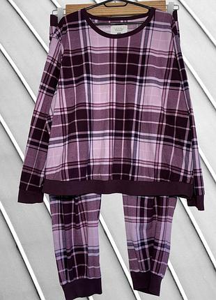 Женская фланелевая пижама в клетку f&amp;f eu 48 50 2xl 3xl фэндф тепла розово-бордовая зимняя пижама кофта брюки f&amp;f 48 50