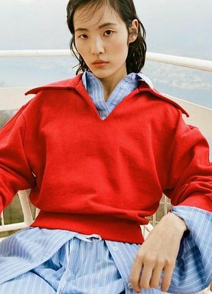 Світшот поло з коміром червоний zara жіночий м