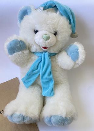 🩵🤍 новогодний белый плюшевый мишка dan dee snowflake teddy в голубом колпаке и шарфе, большой мягкий медведь 60 см