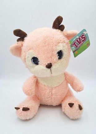 М'яка іграшка tvs toys рожеве оленя з великими очима, 24 см (плюшеве оленятко для дітей)