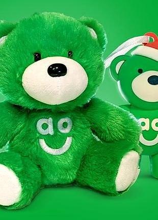 М'яка плюшева іграшка зелений ведмедик ao bear teddy (колекційний ведмедик ао)