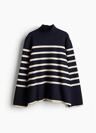 Синій светр в смужку h&m xl розміру прямого крою з широкими рукавами
