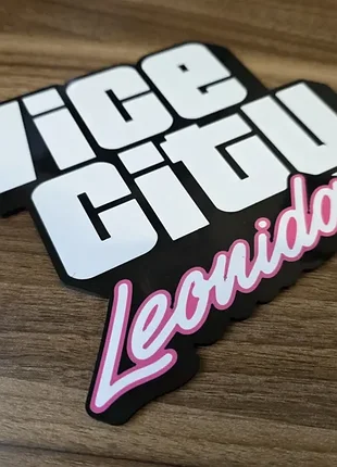 Логотип gta vi vice city leonida (3d друк) / декоративна табличка gta 6 для геймера