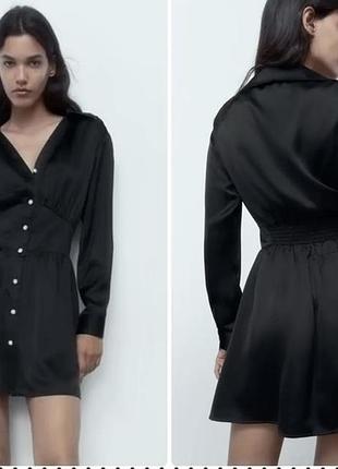 Жіноча вечірня сукня міні zara чорна атласна