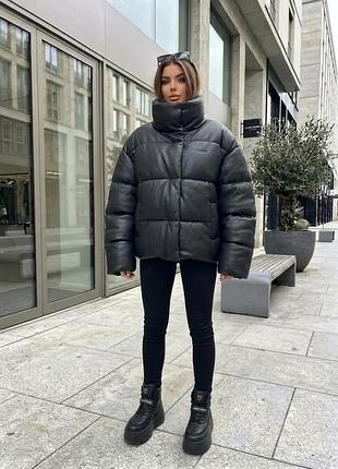 Новий пуховик nanushka hide, vegan leather, чорний, oversize
