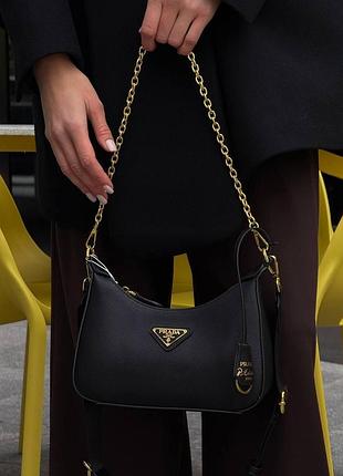 Prada re-edition 2005 saffiano leather bag black/gold