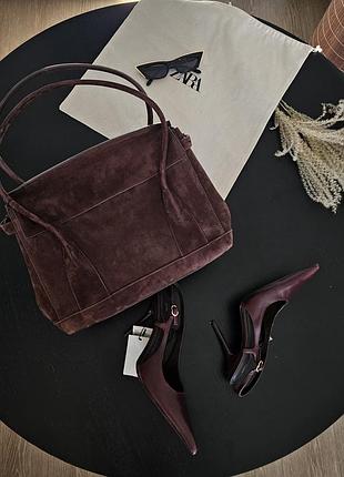 Сумка жіноча zara сіті із замші коричнева