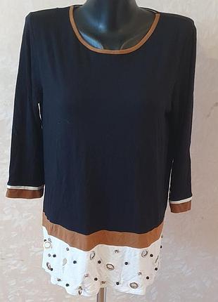 Трикотажна кофта туніка midi tricot, 95% віскоза, розмір m-l, чорна блуза з декором