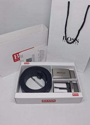 Чоловічий шкіряний ремінь з двома пряжками набір хьюго босс
