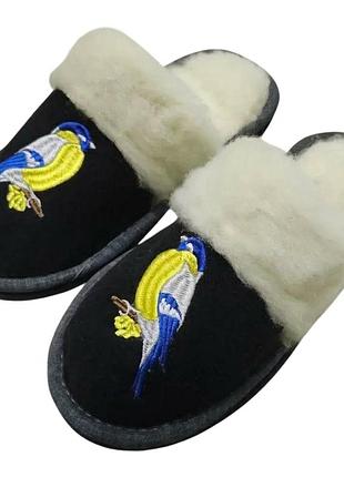 Женские домашние тапочки с вышивкой "синичка", размеры 38,39
