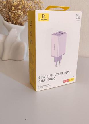 Зарядний пристрій baseus gan6 pro 65w fast charger 2c+2u (новий)