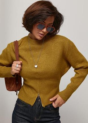 В’язана кофта з блискавкою спереду - хакі цвет, one size (є розміри)