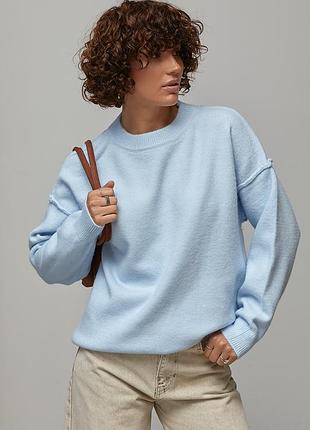 Вязаный джемпер oversize с декоративными швами - голубой цвет, one size (имеется размеры)