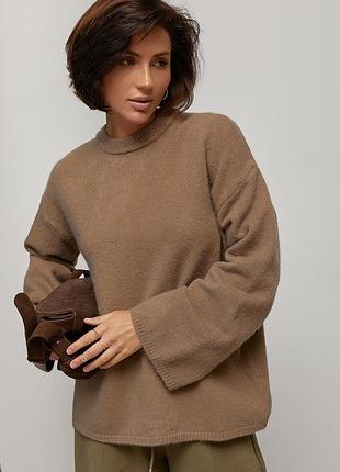 В’язаний джемпер oversize з широкими рукавами - кавовий цвет, one size (є розміри)