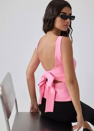 Zara розовый открытый топ с бантом на спине s - размер