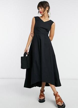 Closet london черное платье миди  крой хай-лоу /0000h/