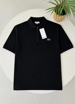 Футболка поло lacoste чорна із замком